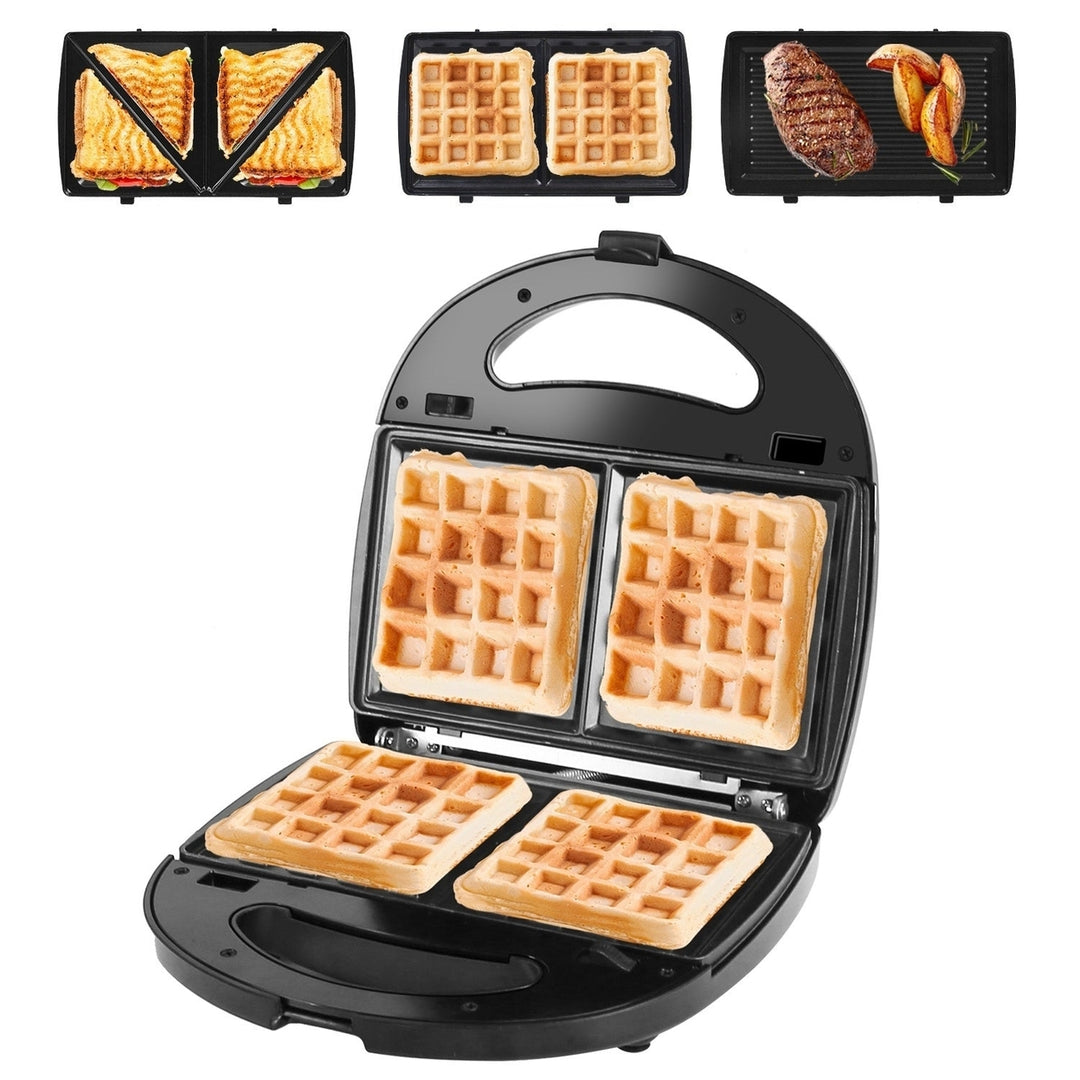 Electric Sandwich Maker Waffle Panini Press Grill with Removable Non-Stick Plates Double-Sided Heating Cool Touch Handle Image 1