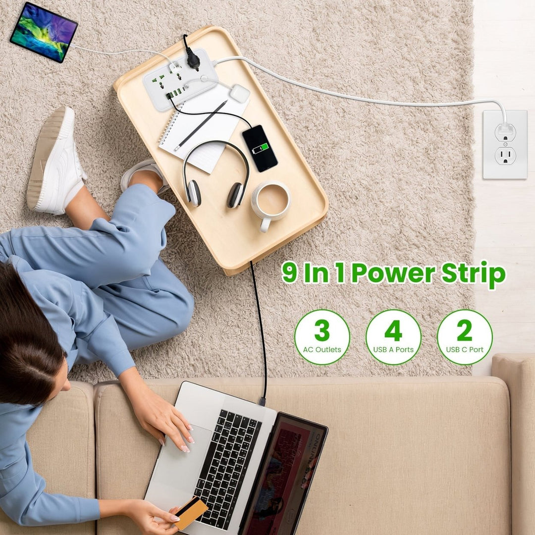 Power Strip with 5.9FT Extension Cord 3 AC Outlets and 2 USB A Ports 1 USB C Port 2500W Wall Mount Outlet Extender For Image 7