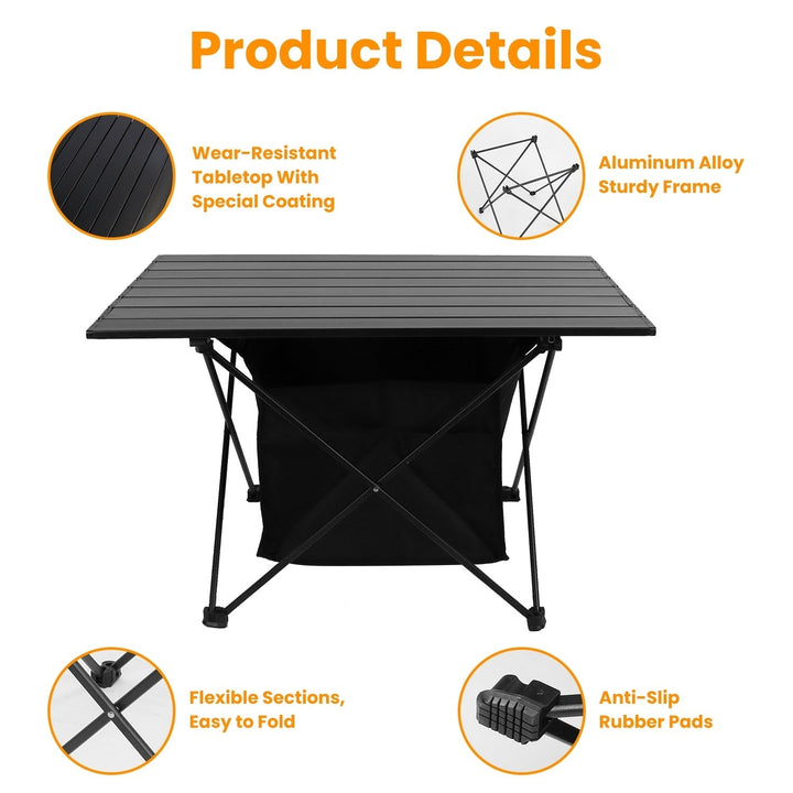 Foldable Camping Table With Storage Basket Rustproof Portable Aluminum Alloy Roll-Up Camping Table Image 4