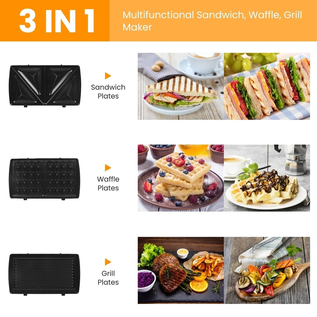 Electric Sandwich Maker Waffle Panini Press Grill with Removable Non-Stick Plates Double-Sided Heating Cool Touch Handle Image 4