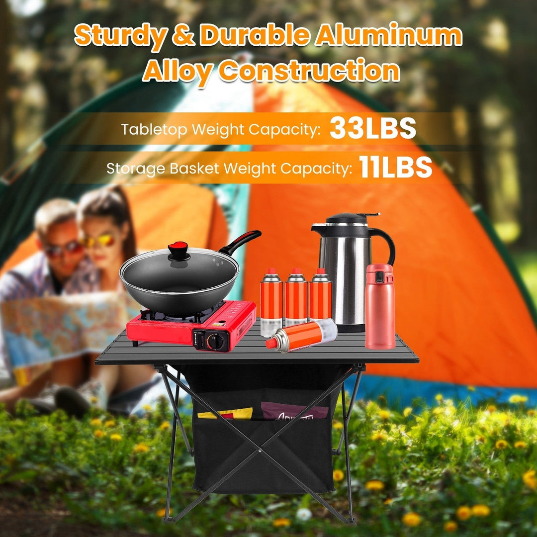 Foldable Camping Table With Storage Basket Rustproof Portable Aluminum Alloy Roll-Up Camping Table Image 4