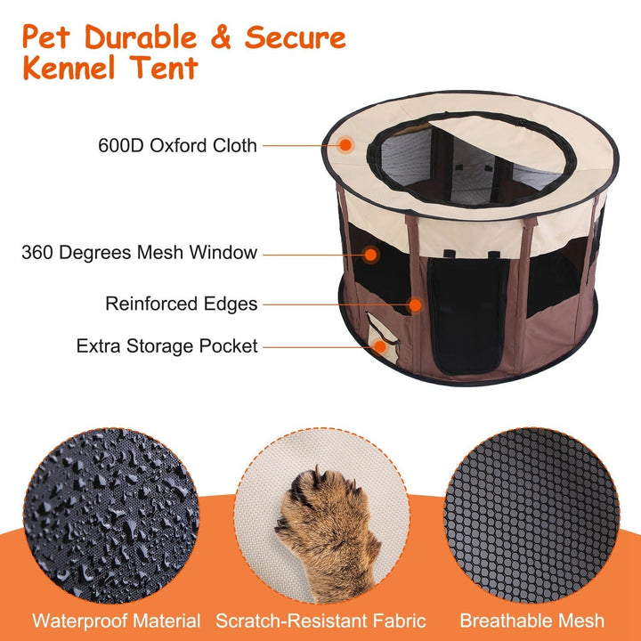 Foldable Playpen for Dog with Carry Bag Portable Travel Waterproof Indoor Outdoor Pet Cage Tent Detachable Upper Cover Image 4