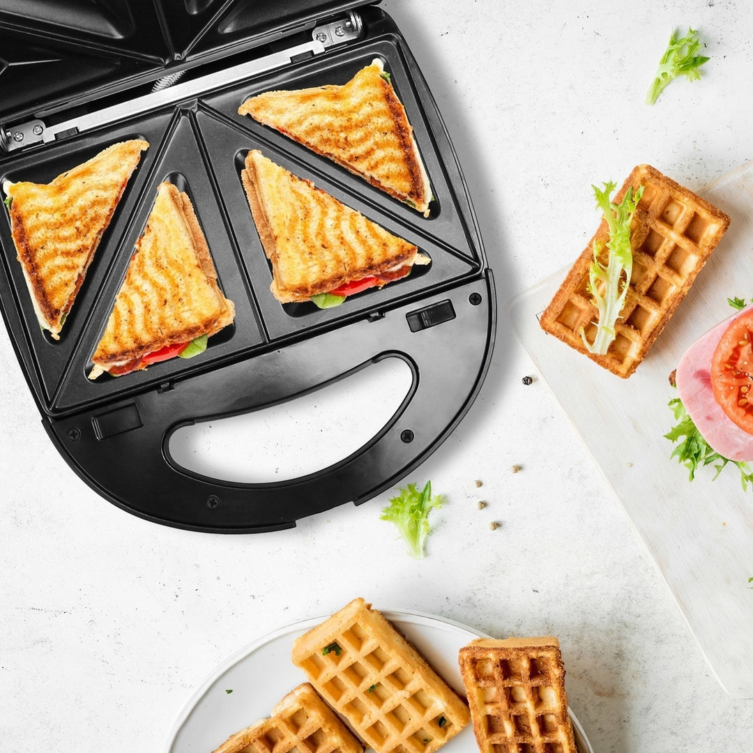 Electric Sandwich Maker Waffle Panini Press Grill with Removable Non-Stick Plates Double-Sided Heating Cool Touch Handle Image 12