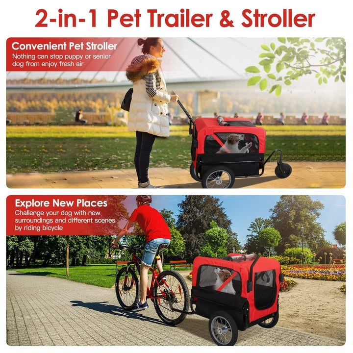 2-in-1 Pet Bike Trailer And Stroller with Canopy Bicycle Carrier Bicycle Cargo Wagon Trailer Image 2