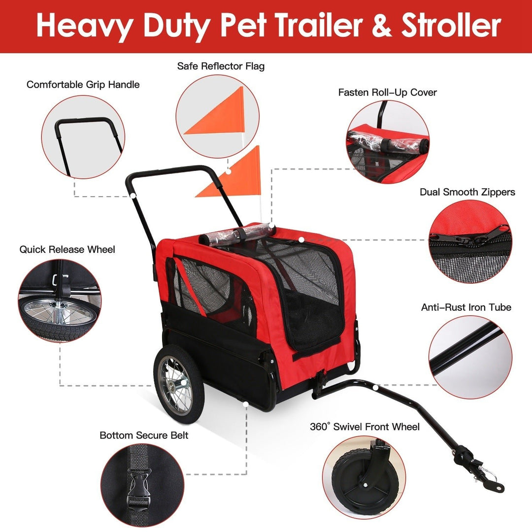 2-in-1 Pet Bike Trailer And Stroller with Canopy Bicycle Carrier Bicycle Cargo Wagon Trailer Image 4