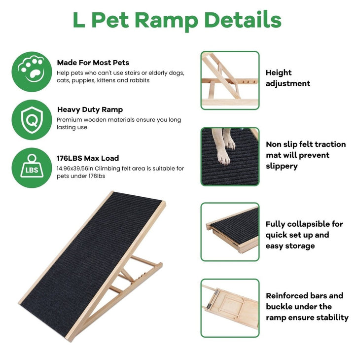 Foldable Wooden Dog Ramp for High Beds Non Slip Heights Adjustable Pet Cat Ramp for Couch Car SUV Image 11