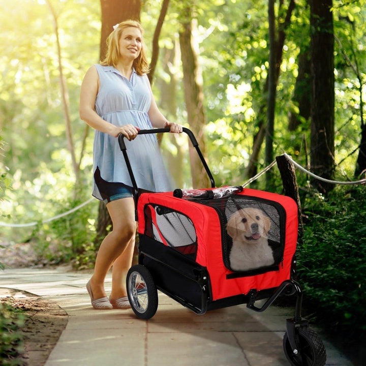 2-in-1 Pet Bike Trailer And Stroller with Canopy Bicycle Carrier Bicycle Cargo Wagon Trailer Image 10