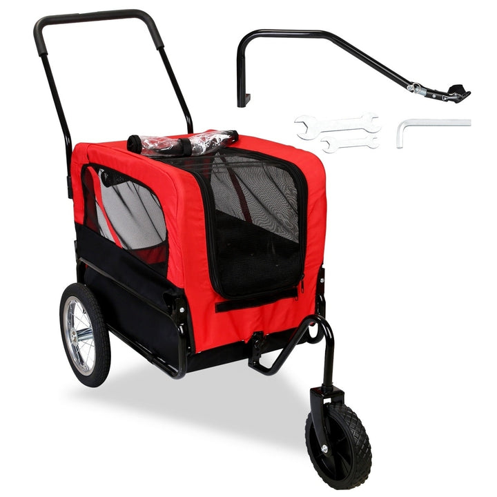 2-in-1 Pet Bike Trailer And Stroller with Canopy Bicycle Carrier Bicycle Cargo Wagon Trailer Image 11