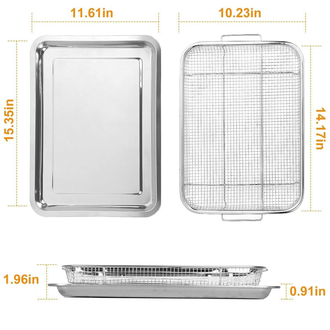 2Pcs Air Fryer Basket Tray 15.35x11.61in Stainless Steel Rustproof Non-Stick Oven Pan and Tray Image 6