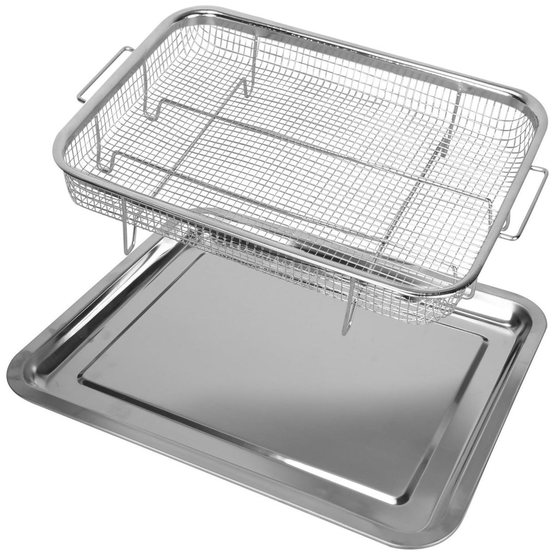 2Pcs Air Fryer Basket Tray 15.35x11.61in Stainless Steel Rustproof Non-Stick Oven Pan and Tray Image 9