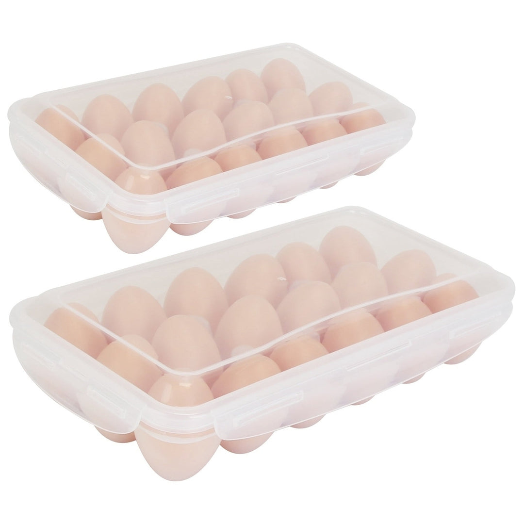 2Pcs Plastic Egg Holder Stackable Egg Storage Box Egg Rack for Refrigerator 18 Cavity Per Container Dishwasher Safe Image 8