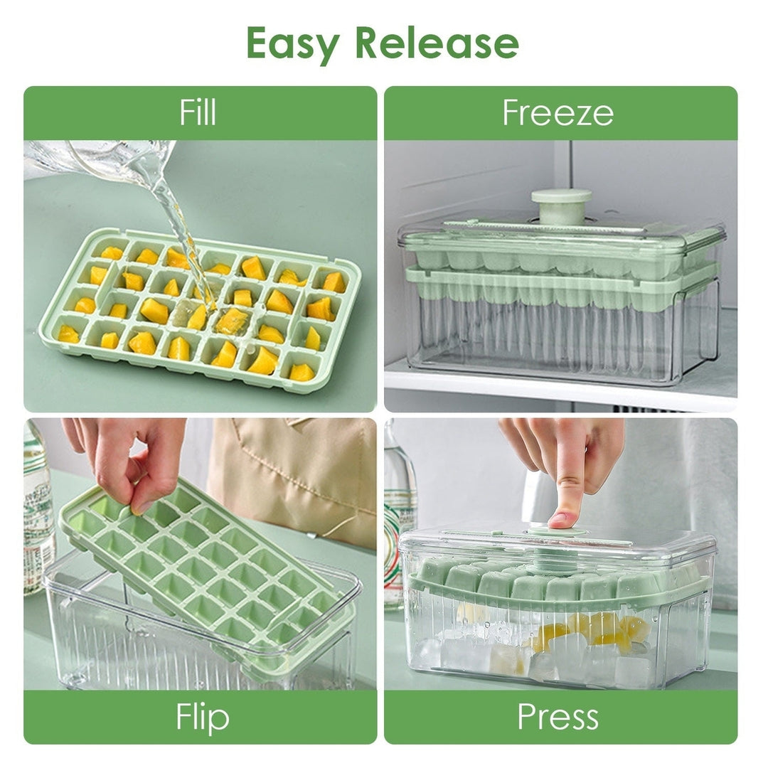 Ice Cube Tray With Lid And Bin Plastic Ice Trays Pop Ice Mold 2 Ice Cube Trays with Scoop Easy Release Stackable Image 4