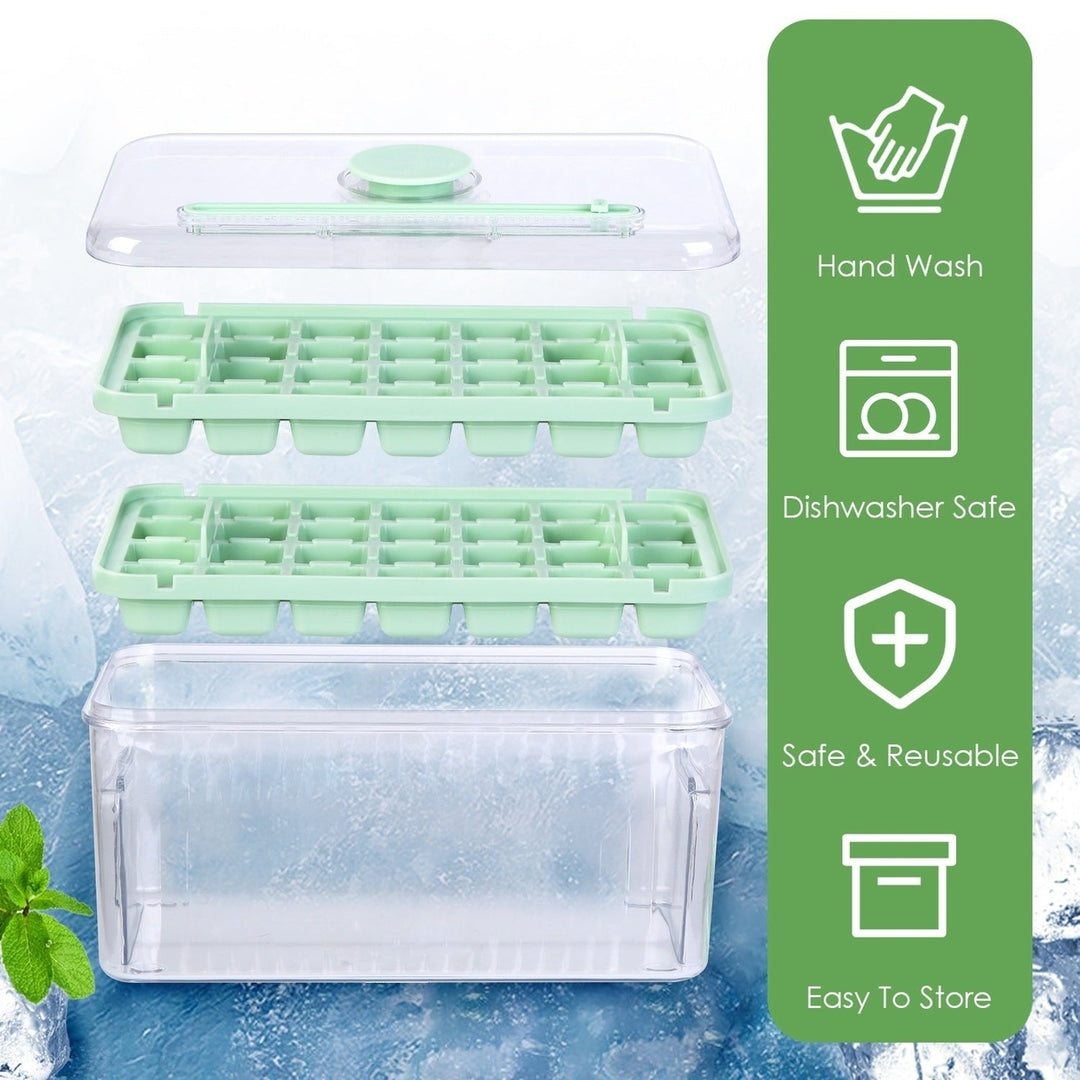 Ice Cube Tray With Lid And Bin Plastic Ice Trays Pop Ice Mold 2 Ice Cube Trays with Scoop Easy Release Stackable Image 6