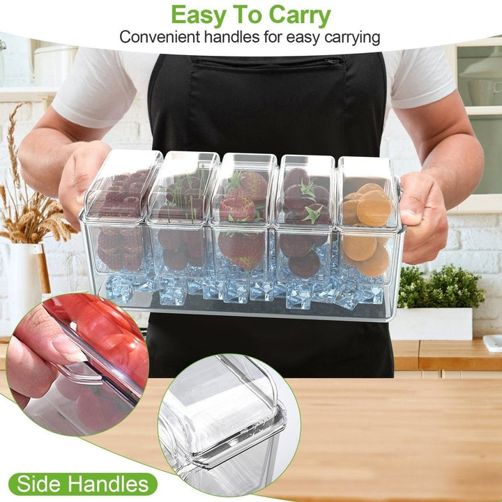 Ice Chilled Condiment Caddy Serving Tray Container Bar Garnish Holder Salad Platter Server Food Storage with 5 Removable Image 7