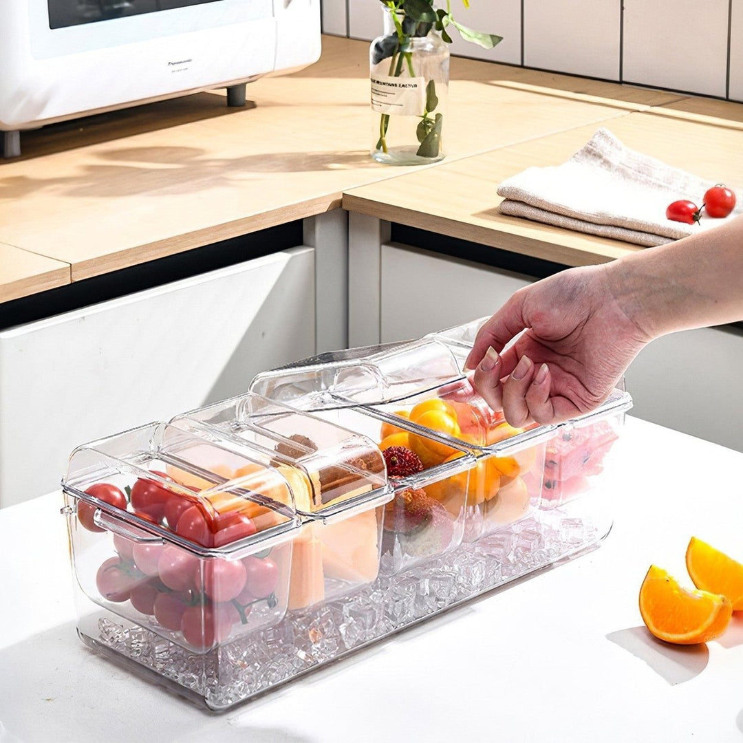 Ice Chilled Condiment Caddy Serving Tray Container Bar Garnish Holder Salad Platter Server Food Storage with 5 Removable Image 8