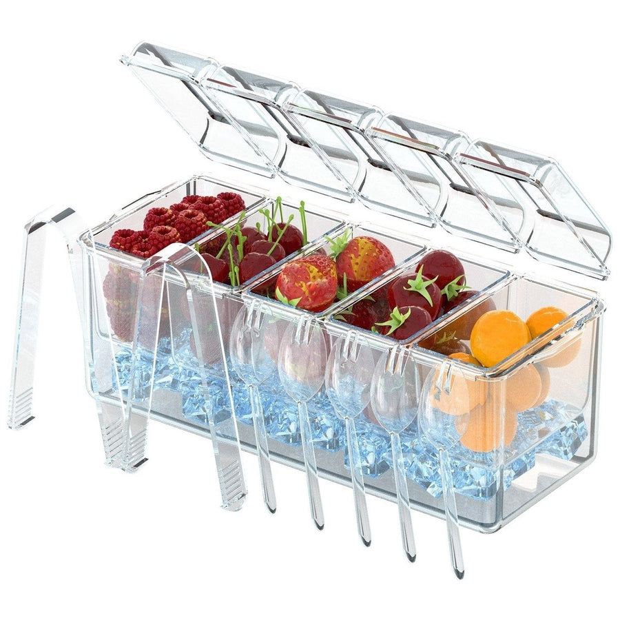 Ice Chilled Condiment Caddy Serving Tray Container Bar Garnish Holder Salad Platter Server Food Storage with 5 Removable Image 1