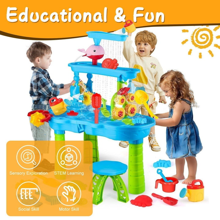 Kid Sand Water Table Toddler Water Activity Table Rain Showers Play Table Toy for 3-6 Years Old Sensory Exercise Image 3