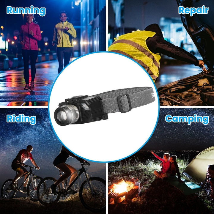 Motion Sensor LED Headlamp Zoomable Headlamp Flashlight Waterproof Outdoor Emergency Headlight with 3 Lighting Modes Image 7