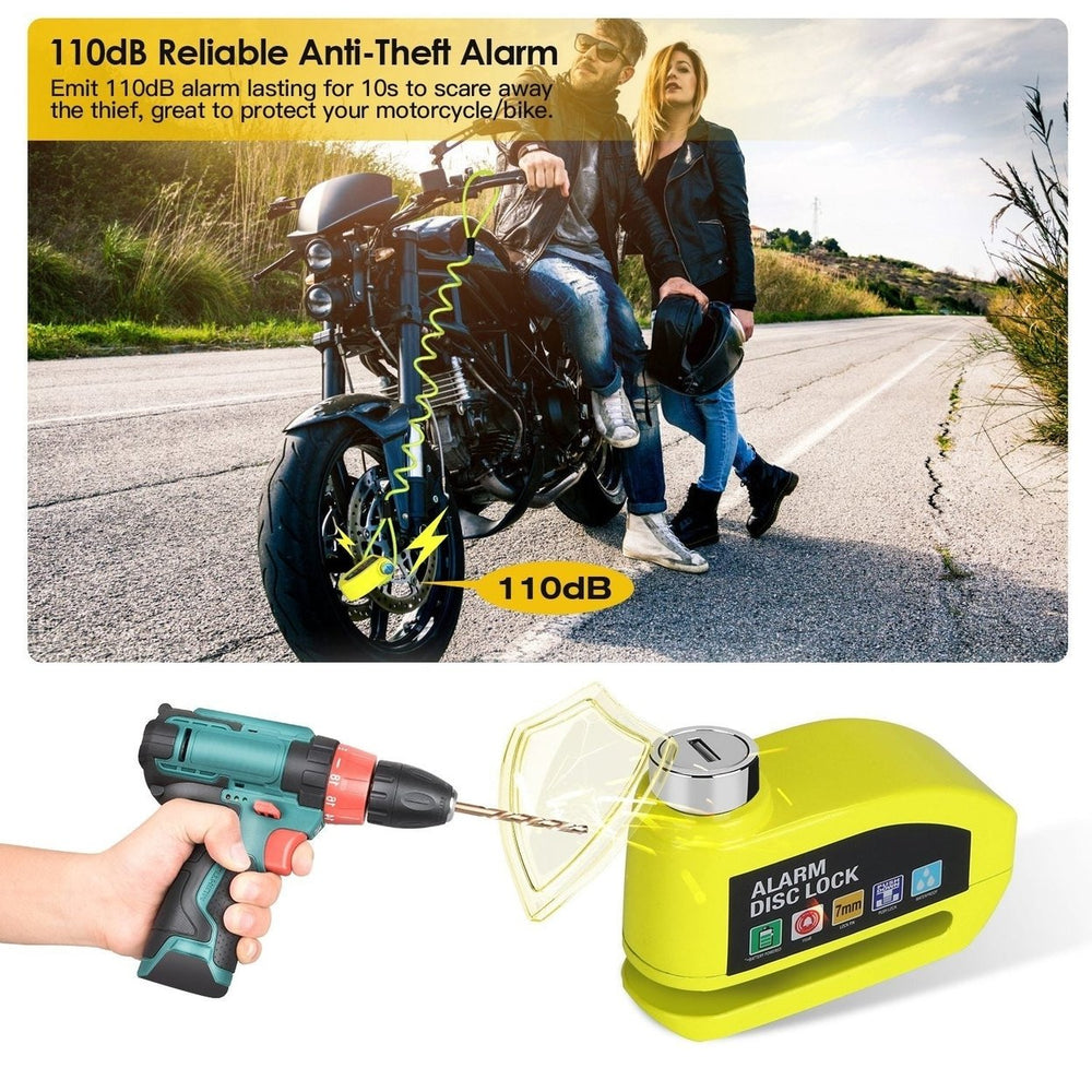 Motorcycle Disc Lock Alarm Anti-theft Brake Disc Lock Wheel Alarm Security Lock with 110dB Alarm 2 Keys 3.94FT Reminder Image 2