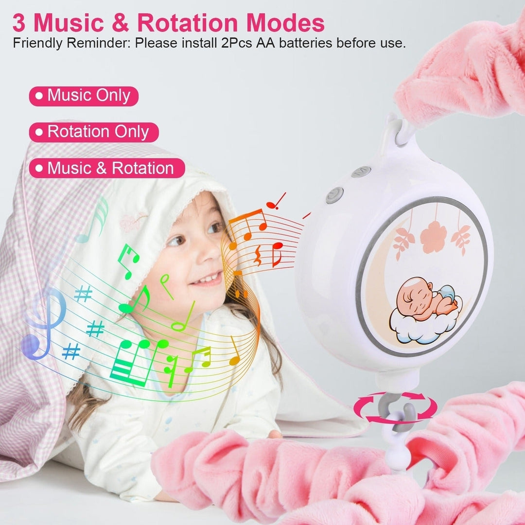 Musical Crib Mobile for Girls Baby Musical Crib Bed Bell Nursery Mobile with 12 Melodies 5 Flower Rattles 3 Modes Volume Image 4