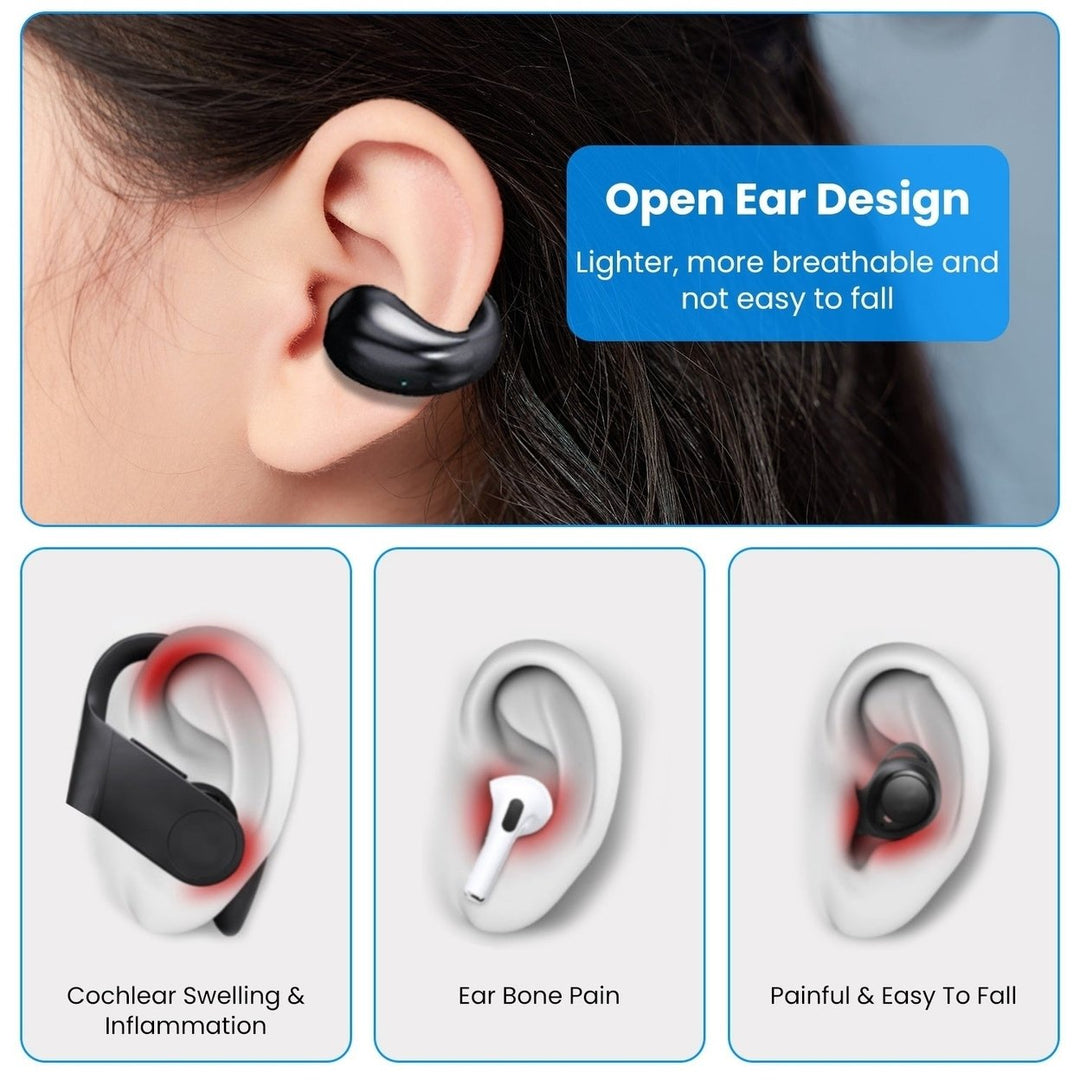 Wireless V5.3 Open Ear Clip Earbuds Over Ear Bone Headphones IPX3 Waterproof Ultra Open Earbuds with LED Display Image 3