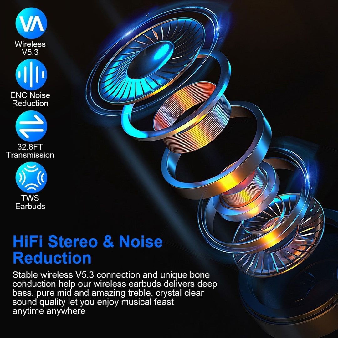 Wireless V5.3 Earbuds Clip-On Open TWS Earphones With Built-In Mic LED Display Charging Case 60H Standby Time Waterproof Image 3