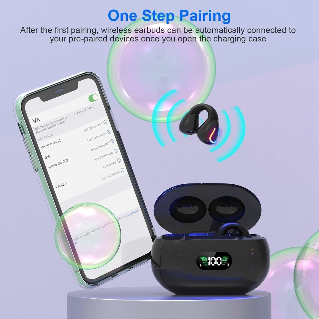 Wireless V5.3 Earbuds Clip-On Open TWS Earphones With Built-In Mic LED Display Charging Case 60H Standby Time Waterproof Image 4