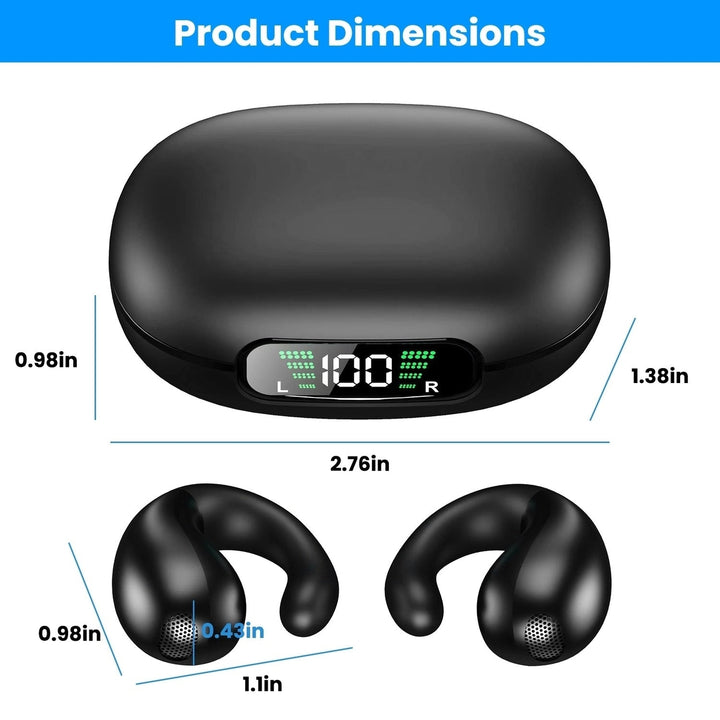 Wireless V5.3 Open Ear Clip Earbuds Over Ear Bone Headphones IPX3 Waterproof Ultra Open Earbuds with LED Display Image 11