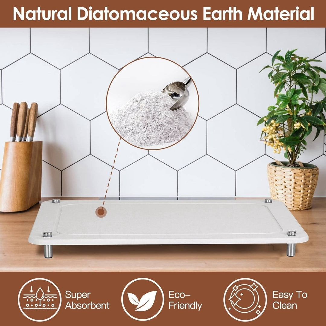 Stone Dish Drying Mats Home Dish Quick Drying Stone Pad Diatomaceous Earth Draining Mat with Anti-Slip Stainless Steel Image 12