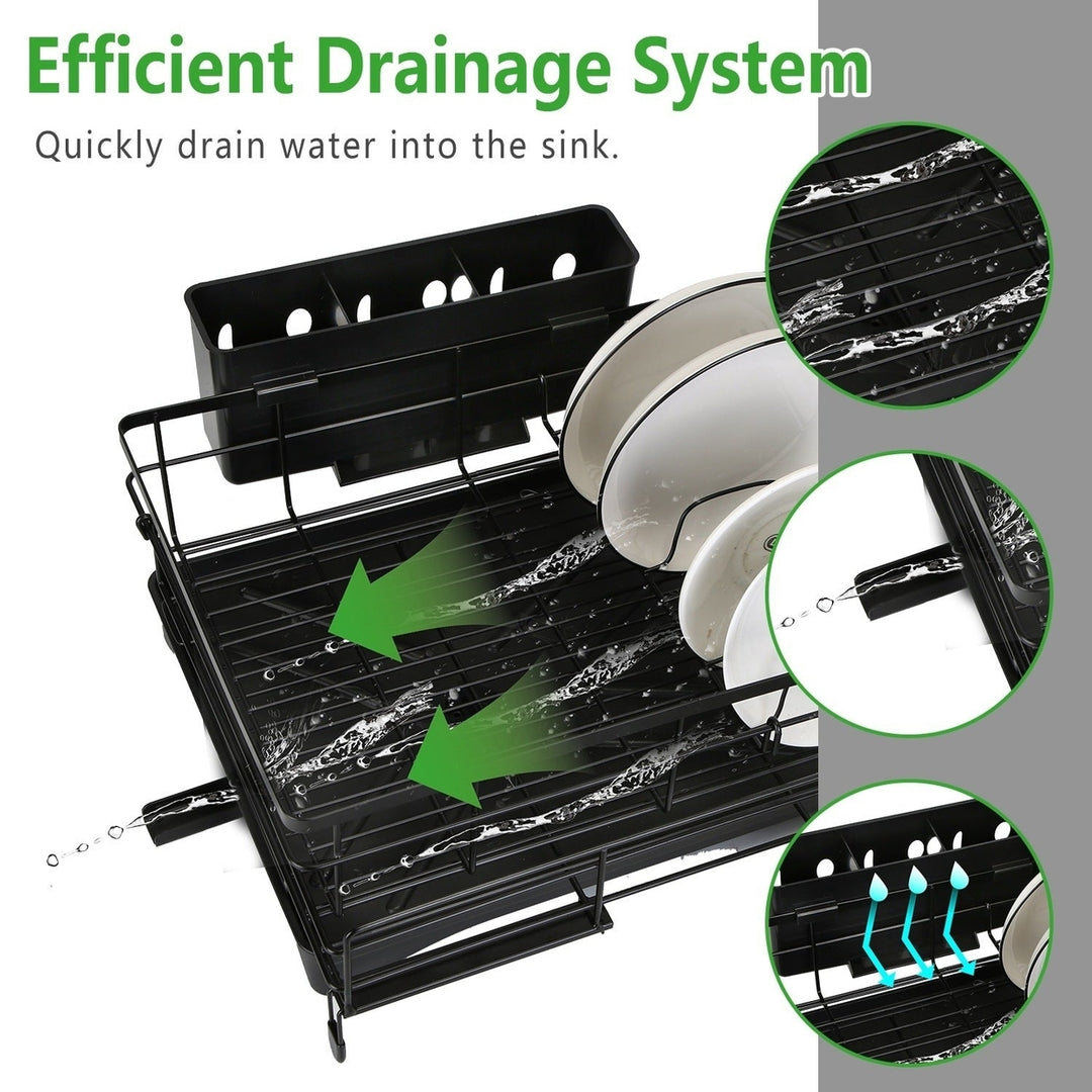 Retractable Dish Drying Rack Extra Large Dish Rack with Drainboard Utensil Holder for Countertop Over Sink Rustproof Image 2