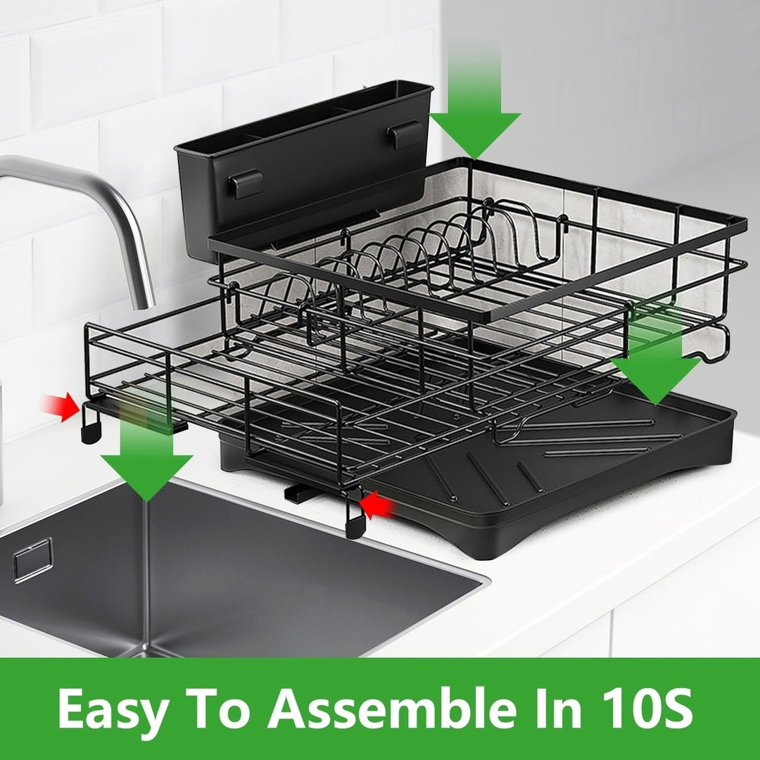 Retractable Dish Drying Rack Extra Large Dish Rack with Drainboard Utensil Holder for Countertop Over Sink Rustproof Image 4