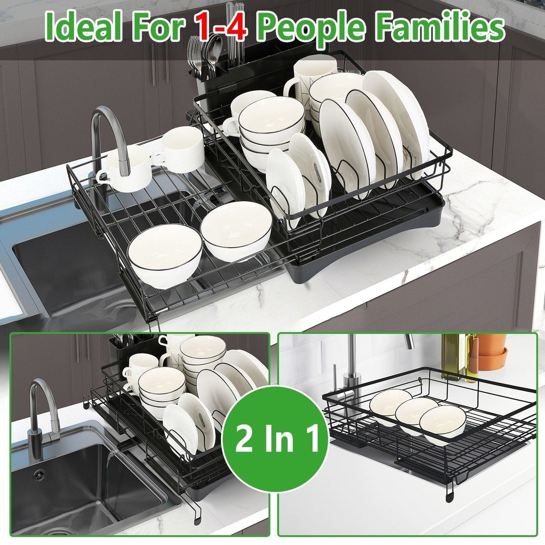 Retractable Dish Drying Rack Extra Large Dish Rack with Drainboard Utensil Holder for Countertop Over Sink Rustproof Image 7