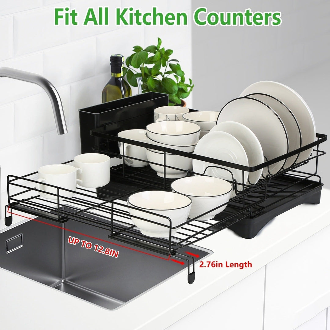 Retractable Dish Drying Rack Extra Large Dish Rack with Drainboard Utensil Holder for Countertop Over Sink Rustproof Image 8