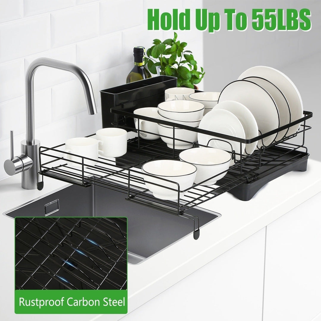 Retractable Dish Drying Rack Extra Large Dish Rack with Drainboard Utensil Holder for Countertop Over Sink Rustproof Image 9