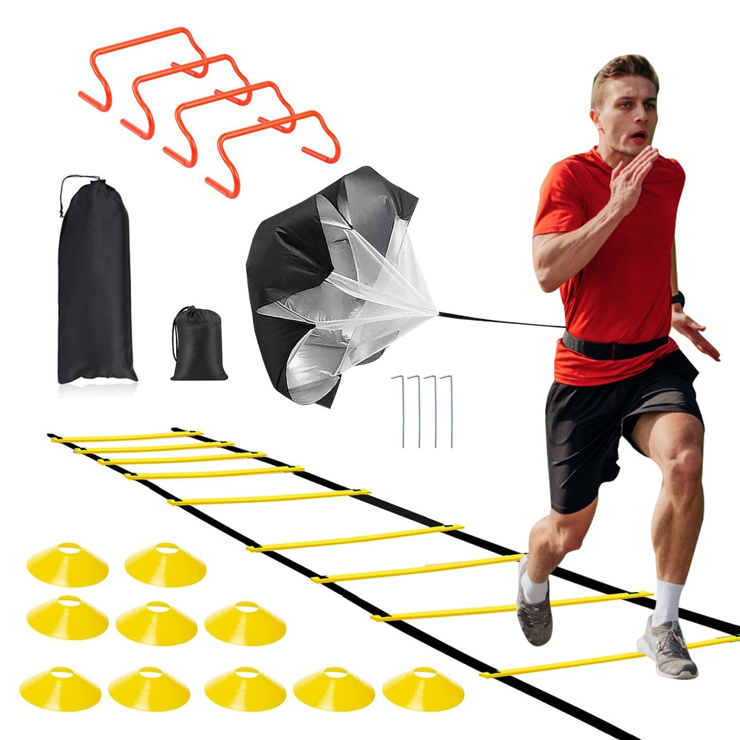 Speed Agility Training Equipment Set For Pro Beginner Including Cones Parachute Stakes Hurdles 19.68FT Ladder Image 1