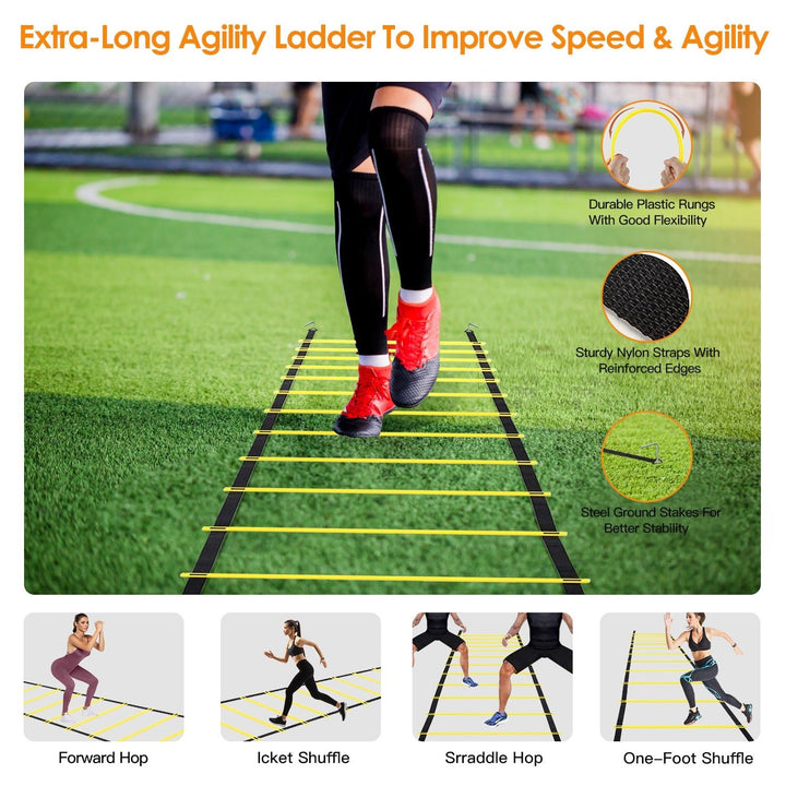 Speed Agility Training Equipment Set For Pro Beginner Including Cones Parachute Stakes Hurdles 19.68FT Ladder Image 4