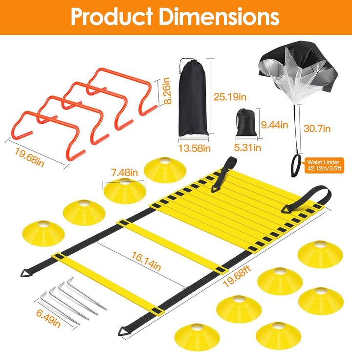Speed Agility Training Equipment Set For Pro Beginner Including Cones Parachute Stakes Hurdles 19.68FT Ladder Image 7