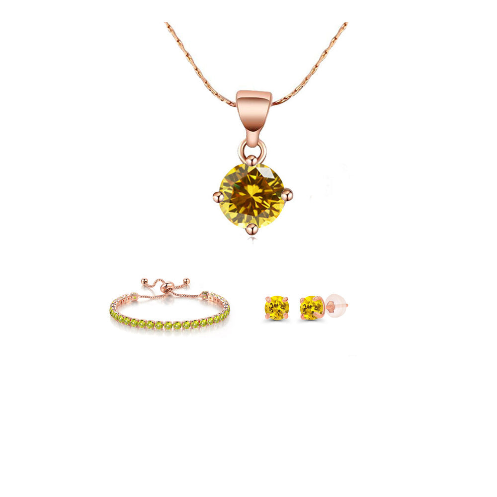 10k Rose Gold Yellow Sapphire Necklace Earrings Bracelet Set 6 Ct Jewelry Image 1