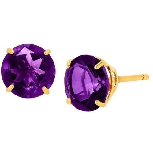 14k Yellow Gold Created Amethyst Round Stud Earrings 1/3 Ct for Women Image 1