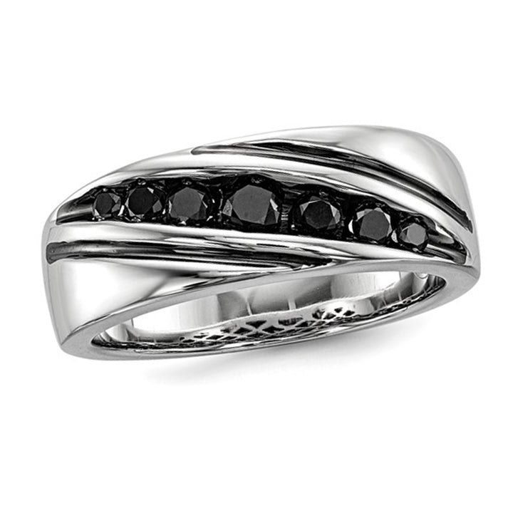 Mens 1/2 Carat (ctw) Black Diamond Ring in Sterling Silver Image 1