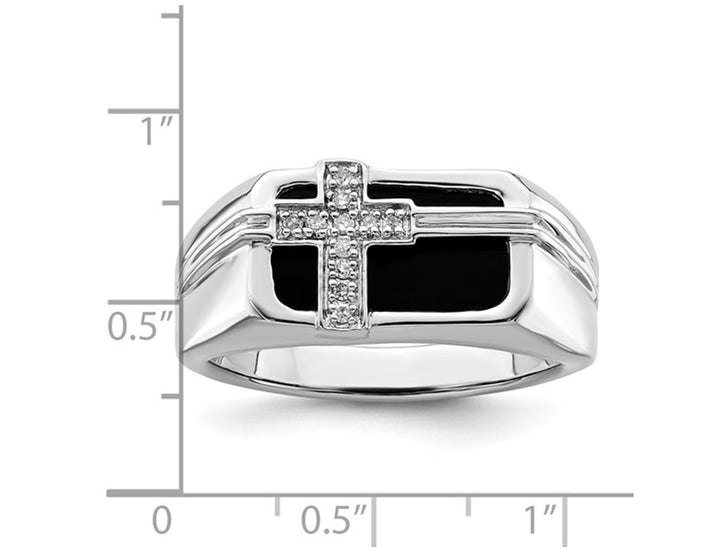 Mens Black Onyx Cross Ring in Sterling Silver with Accent Diamonds Image 3