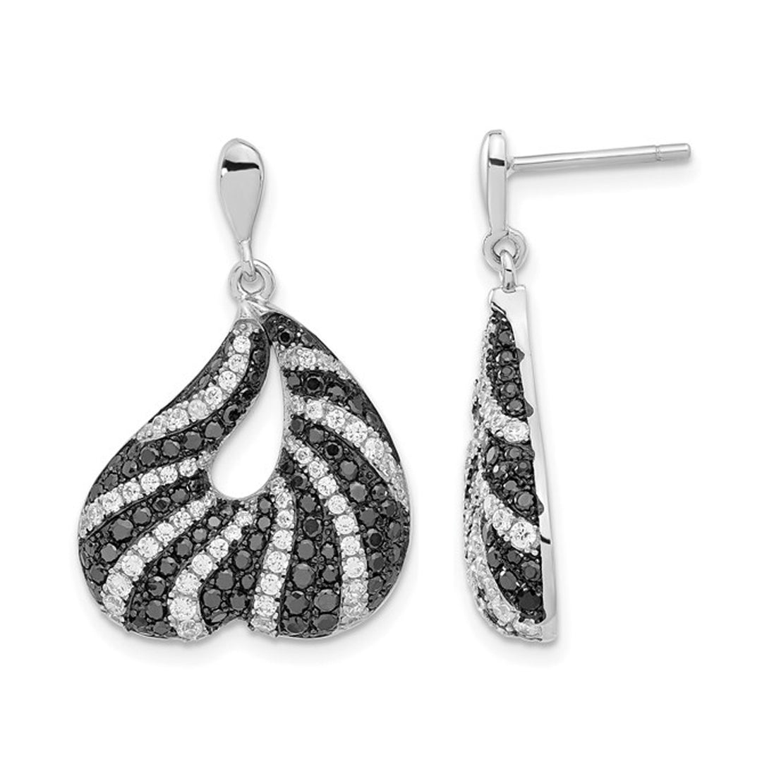 Sterling Silver Drop Dangle Earrings with Synthetic Black and White Cubic Zirconia (CZ)s Image 1