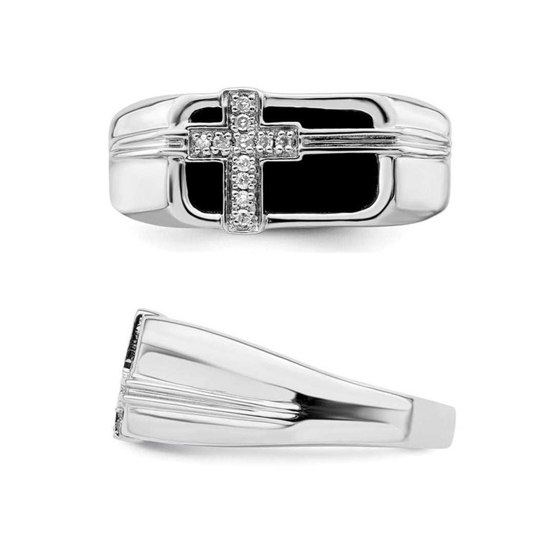 Mens Black Onyx Cross Ring in Sterling Silver with Accent Diamonds Image 4