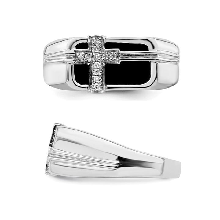 Mens Black Onyx Cross Ring in Sterling Silver with Accent Diamonds Image 4