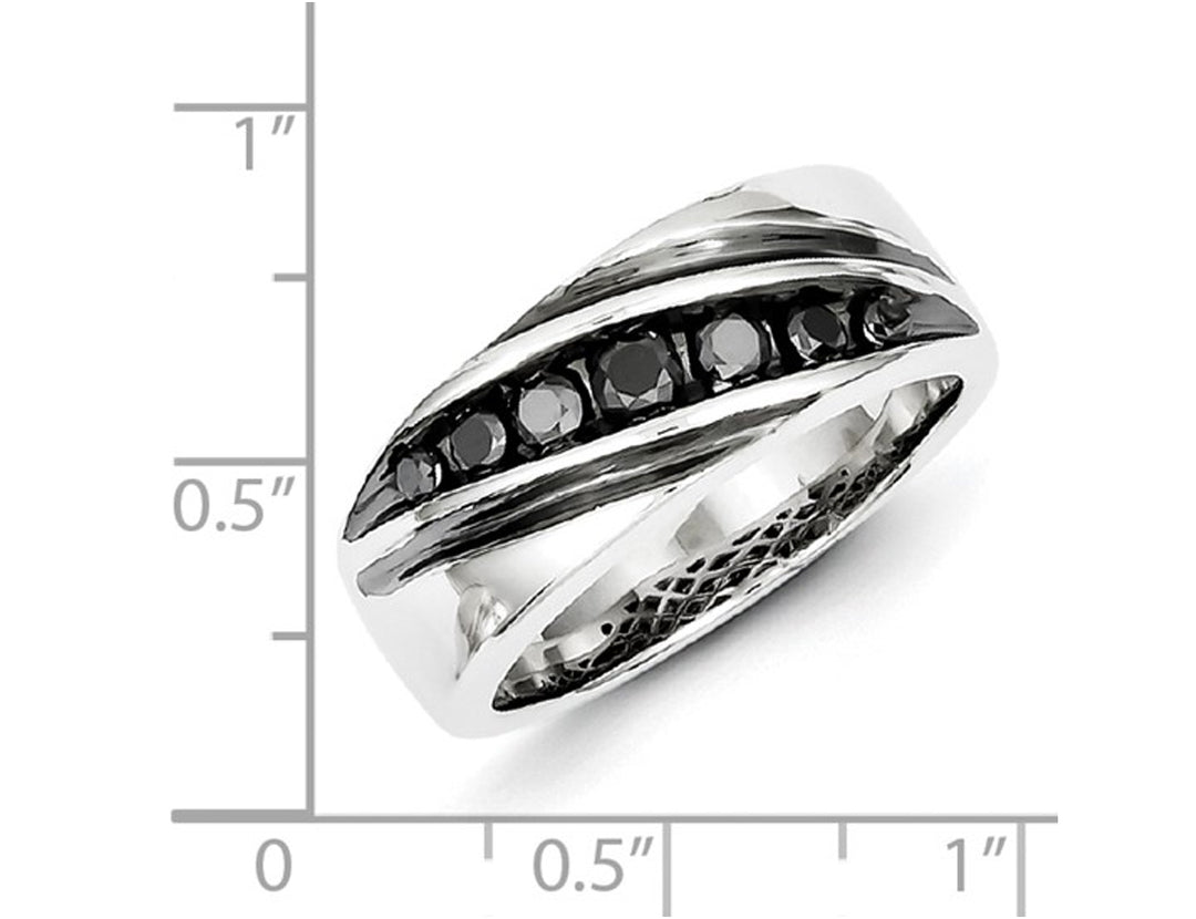 Mens 1/2 Carat (ctw) Black Diamond Ring in Sterling Silver Image 4