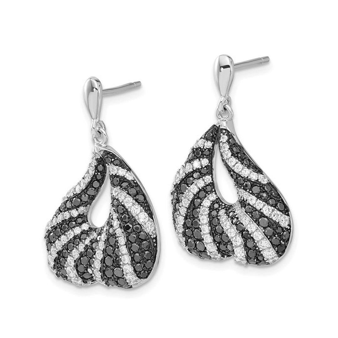 Sterling Silver Drop Dangle Earrings with Synthetic Black and White Cubic Zirconia (CZ)s Image 3