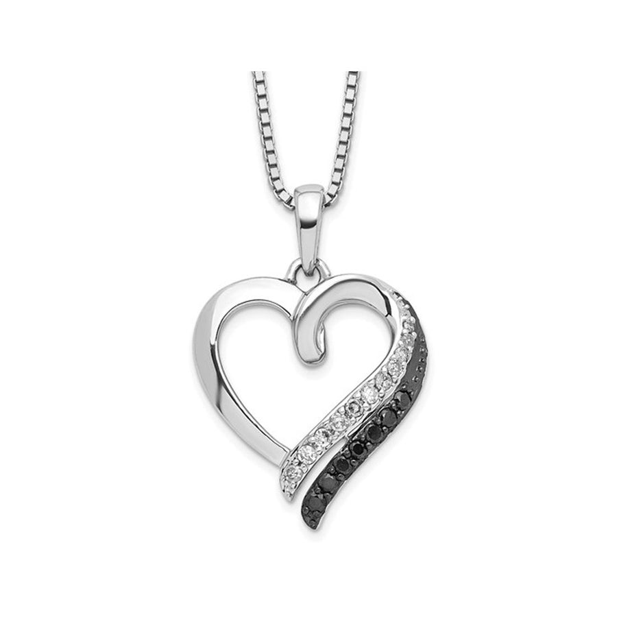 1/5 Carat (ctw) Black and White Diamond Heart Pendant Necklace in Sterling Silver with Chain Image 1