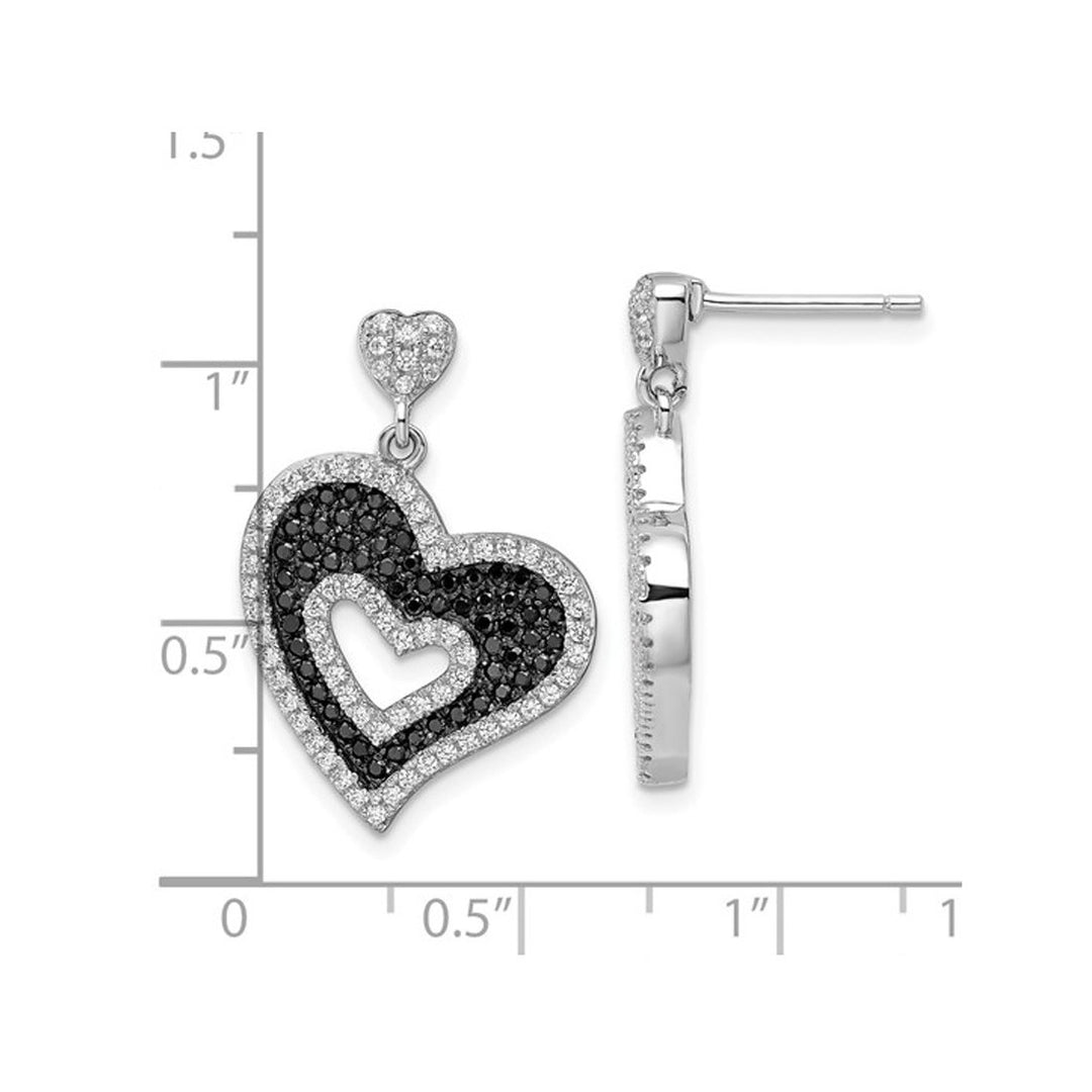 Sterling Silver Heart Dangle Earrings with Synthetic Black and White Cubic Zirconia (CZ)s Image 3