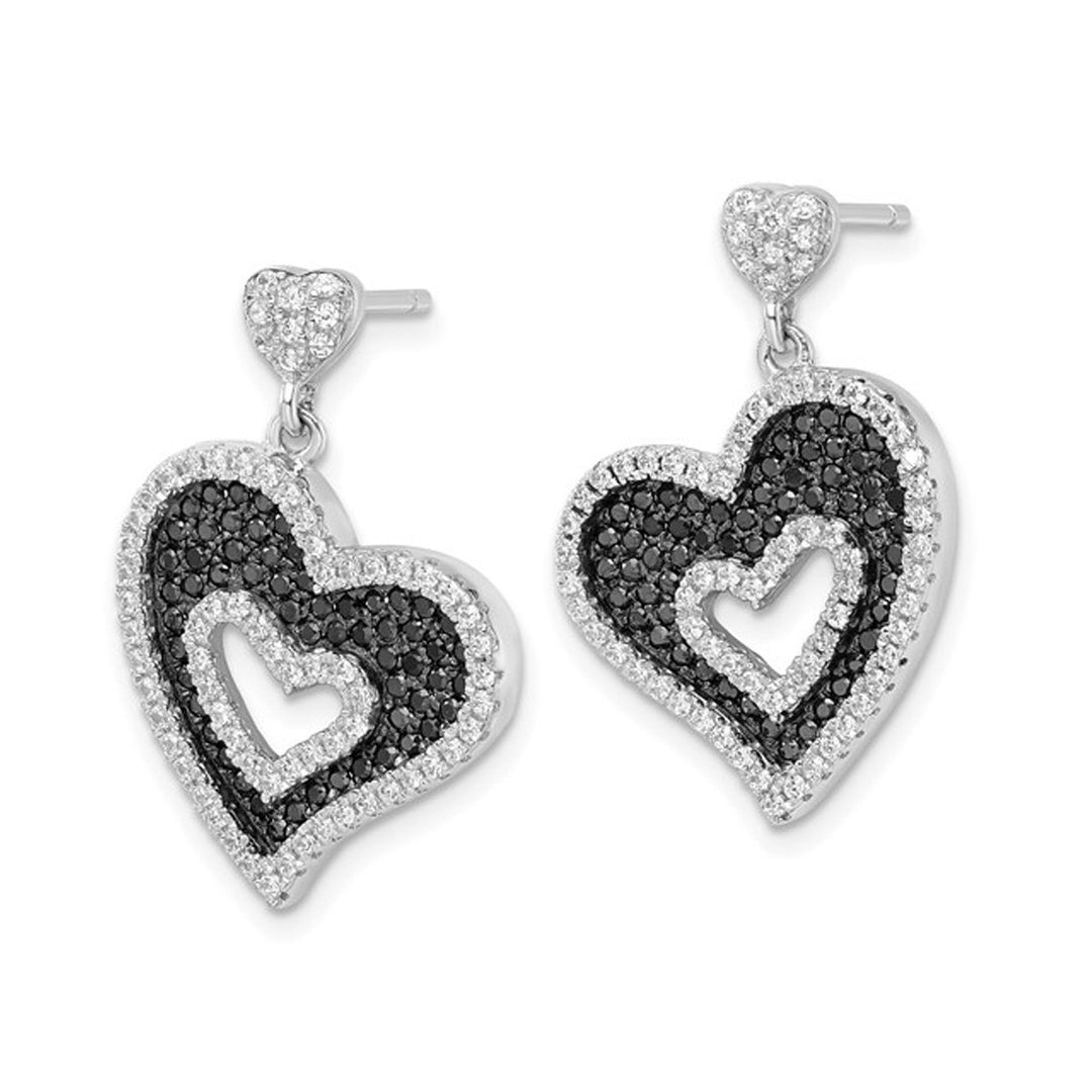 Sterling Silver Heart Dangle Earrings with Synthetic Black and White Cubic Zirconia (CZ)s Image 4