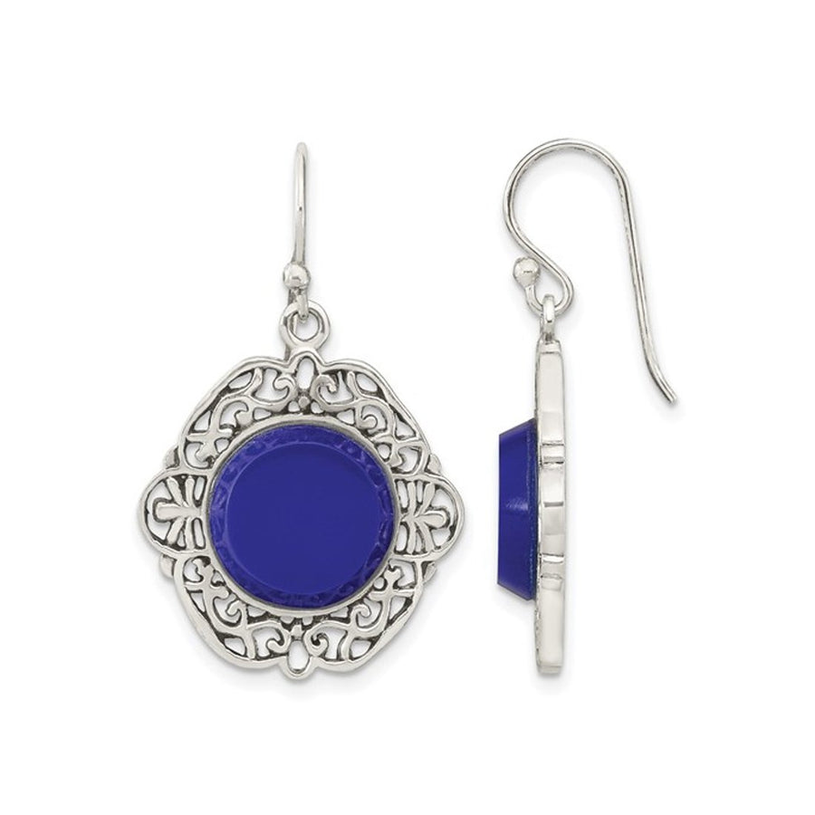 Sterling Silver Blue Agate Dangle Earrings Image 1